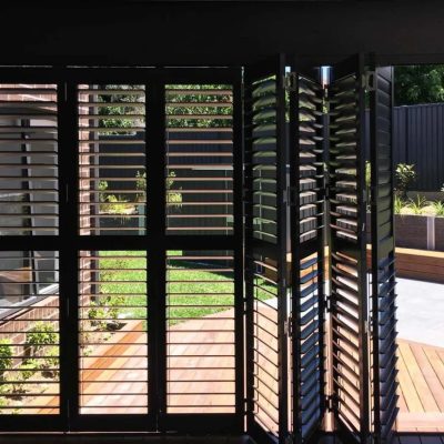 the house with aluminum shutters